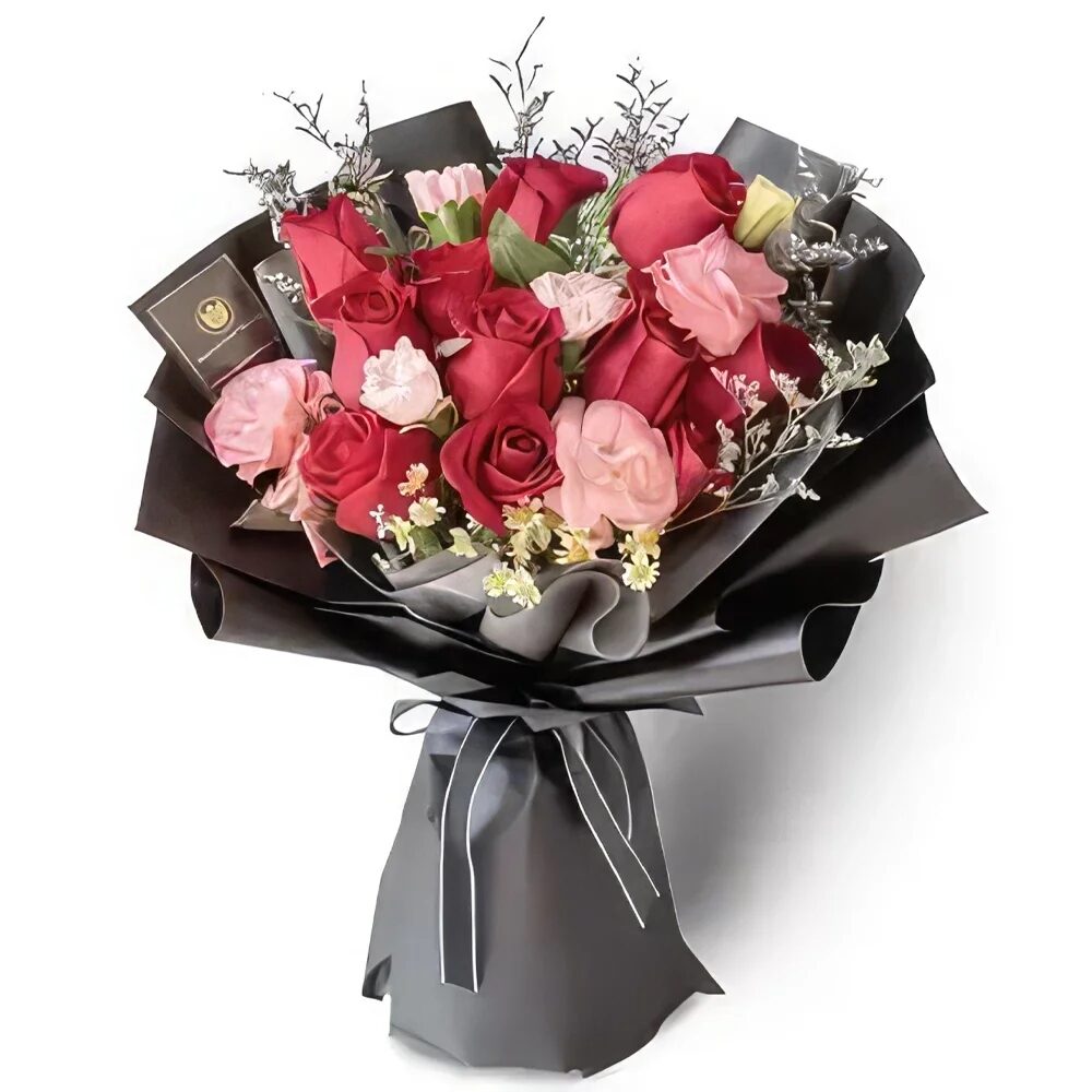 Red Roses, Pink Carnations n Stem of White Aster