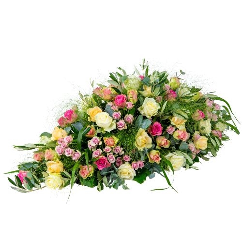 Half coffin cover 90-100cm - soft pink and white roses