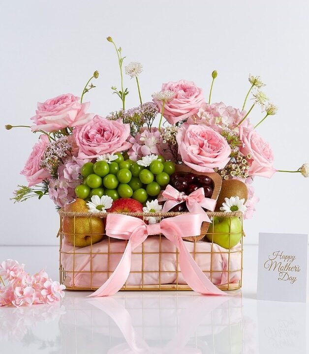 Elegant Rose & Fresh Fruit Gift Basket