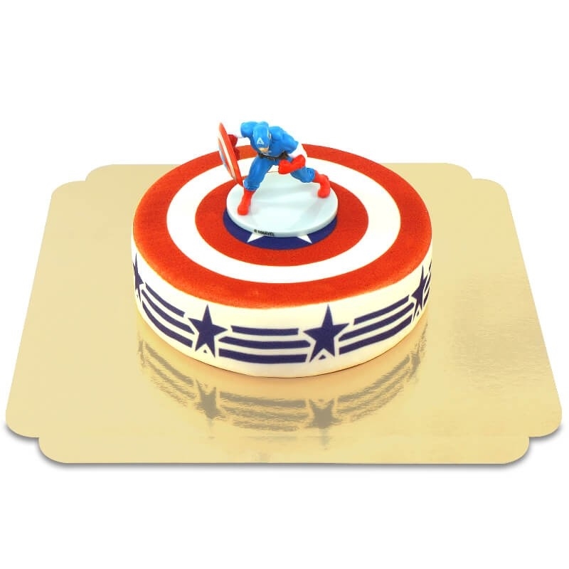 Captain America on Stars and Stripes cake (Small ((18 cm) 6 servings))