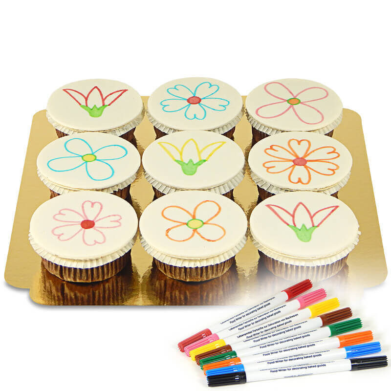 cupcakes decorated with food coloring pens