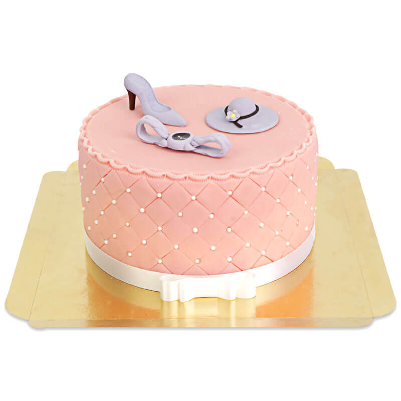 Deluxe make-up cake with colorful sugar decorations and a white ribbon (Small (18 cm (12 servings)))