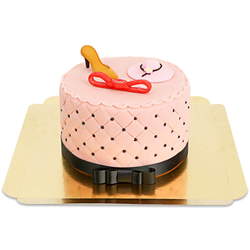 Deluxe make-up cake with colorful sugar decorations and black ribbon (Small (18 cm (12 servings)))