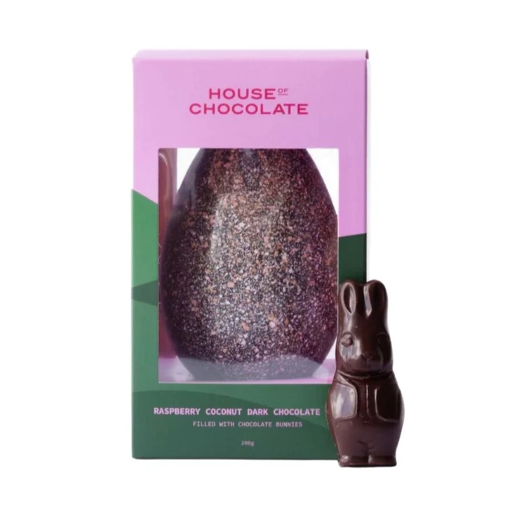 House Of Chocolate Hand Painted Egg Raspberry Coconut Milk Dark Chocolate
