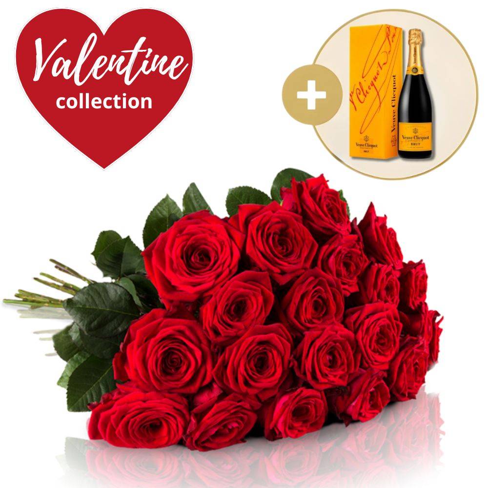 Valentine's Day Red Roses & Champagne - Veuve Clicquot