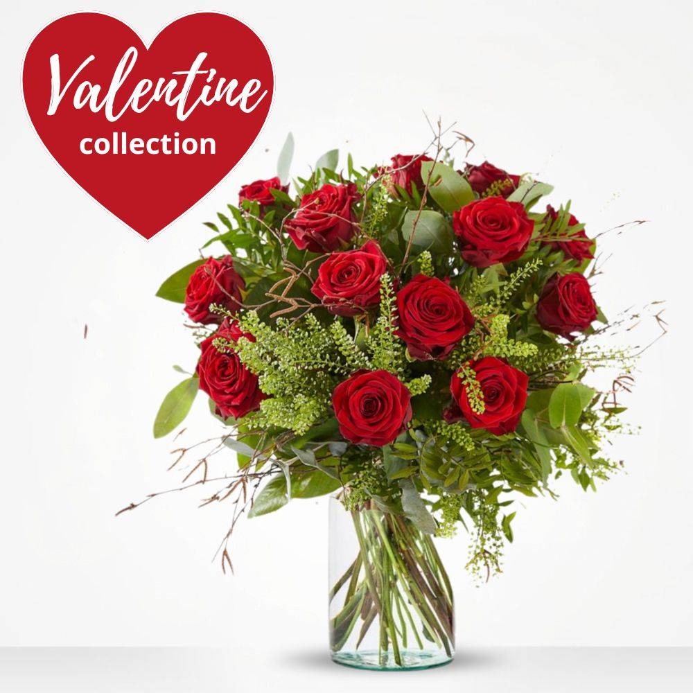 Valentine's Classic - Roses of Love (12 roses + Greens)