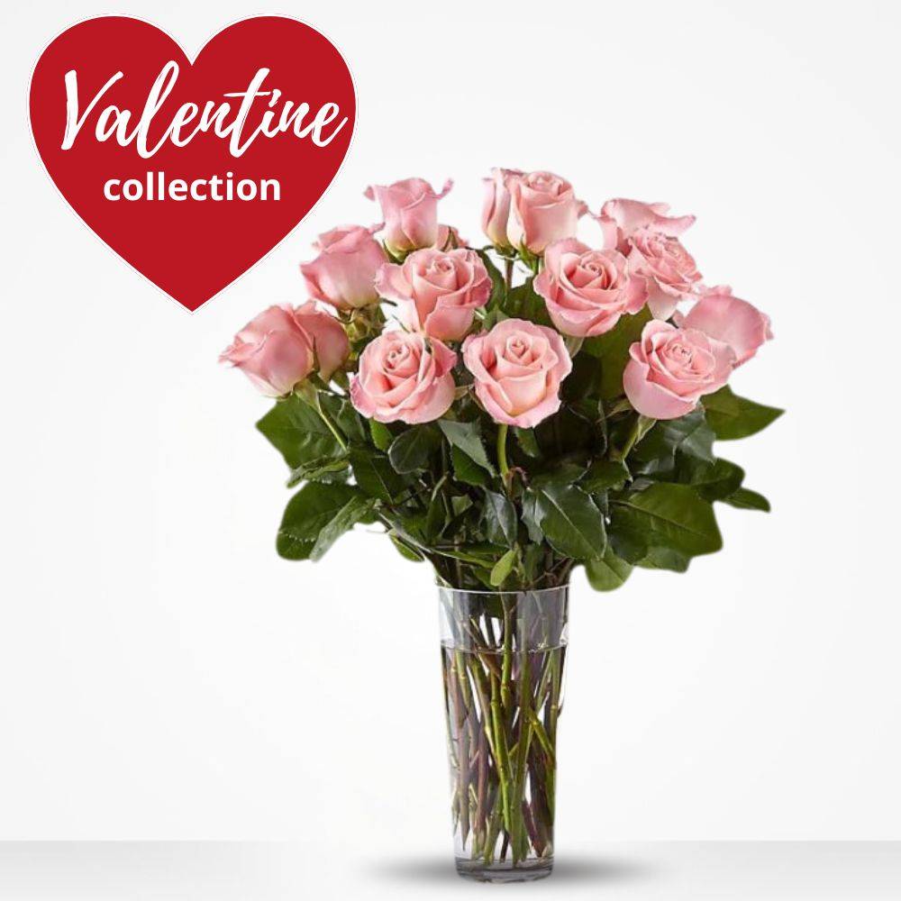 Luxury Valentine’s Day Bouquet – 12 or 24 Fresh Pink Roses (12 roses)