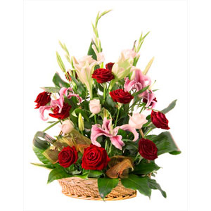 Beautiful Basket Rose & Lilies Arrangement