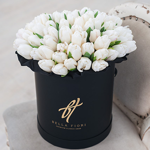 White Tulips in a Round Box