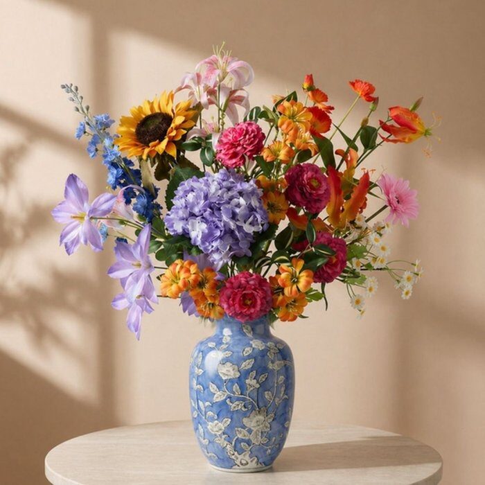 Silk artificial flowers | Premium Furore bouquet incl. vase