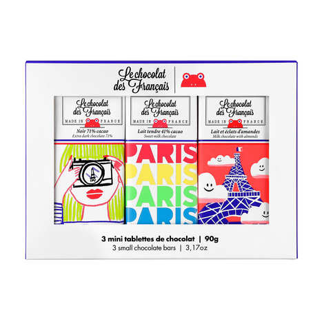 Box of 3 mini organic assorted chocolate bars - Paris (90g box)