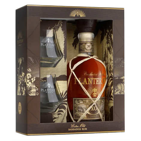 Planteray XO 20th anniversary rum gift box 2 glasses
