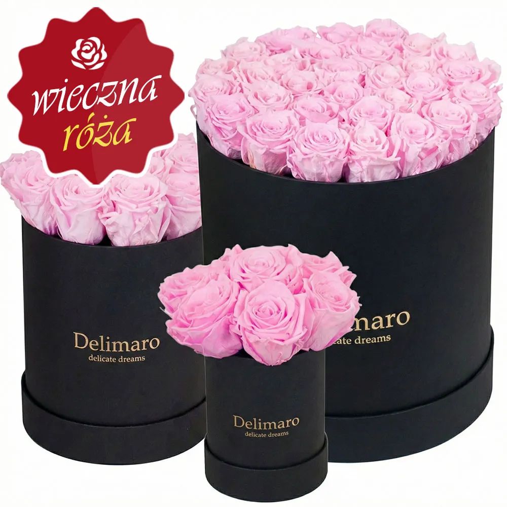 Eternal pink roses in black gift box (Small)