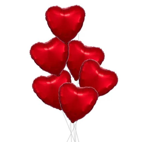 Red Hearts Party Bouquets (2x Bunch of 6 Balloons (12 Balloons))