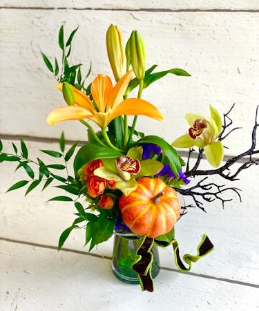 Gourds & Ghouls (Starting At -- Smaller, less blooms, in tall vase)