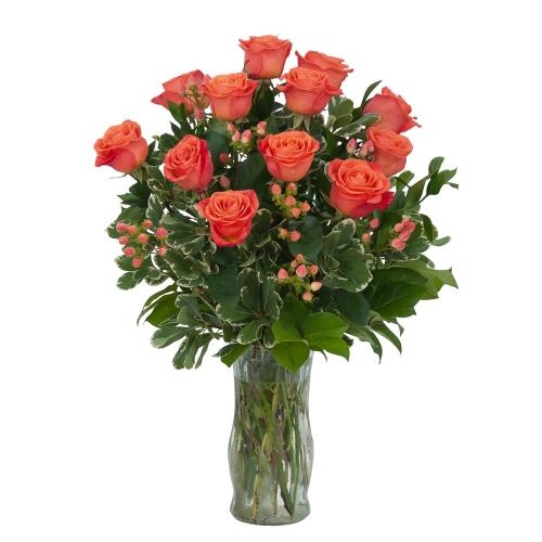 Orange Roses and Berries Vase (Standard)