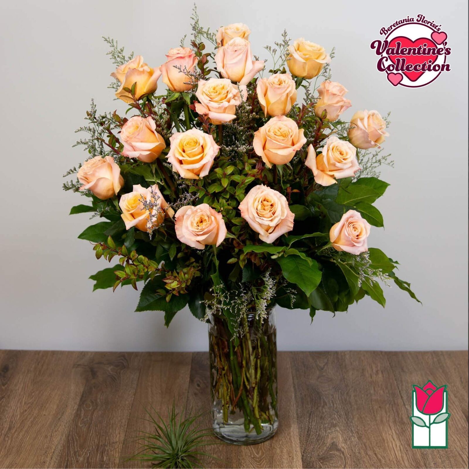 1.5 Dozen Peach Rose Bouquet (Standard)