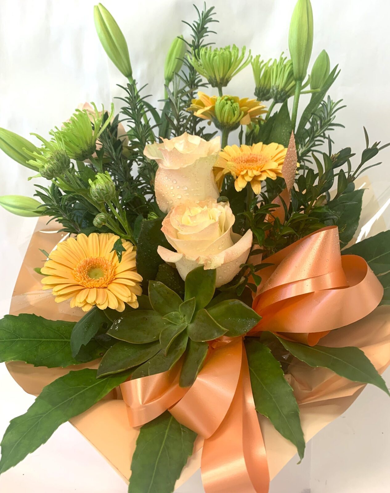 Peach and Green Water Box Flowers