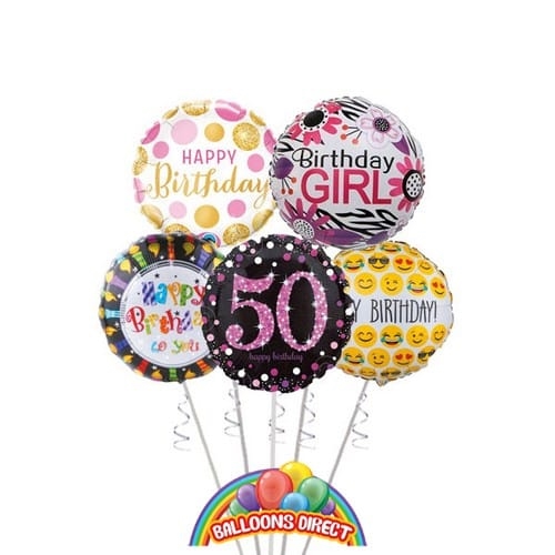 Ladies 50th Birthday Balloon Bouquet (3 Balloon Bouquet)