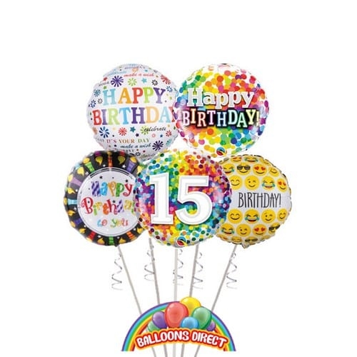 Age 15 Birthday Balloon Bouquet (3 Balloon Bouquet)