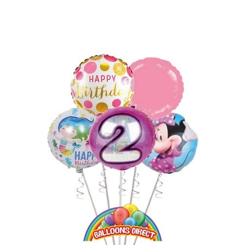 Girls Age 2 Birthday Balloon Bouquet (3 Balloon Bouquet)