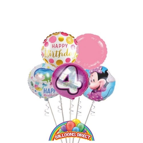 Girls Age 4 Birthday Balloon Bouquet (3 Balloon Bouquet)