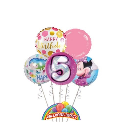 Girls Age 5 Birthday Balloon Bouquet (3 Balloon Bouquet)