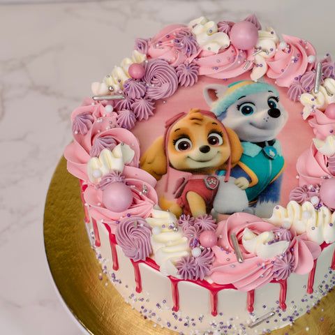 Pink Drip Cake with Paw Patrol Logo (6 - 10 people (15cm))