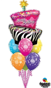 Happy Birthday Zebra Stripe Balloon Bouquet