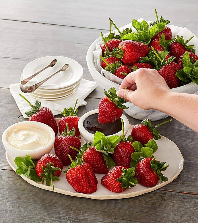 Mothers Day Strawberries, Double Devon Cream, and Chocolate Dipping Sauce