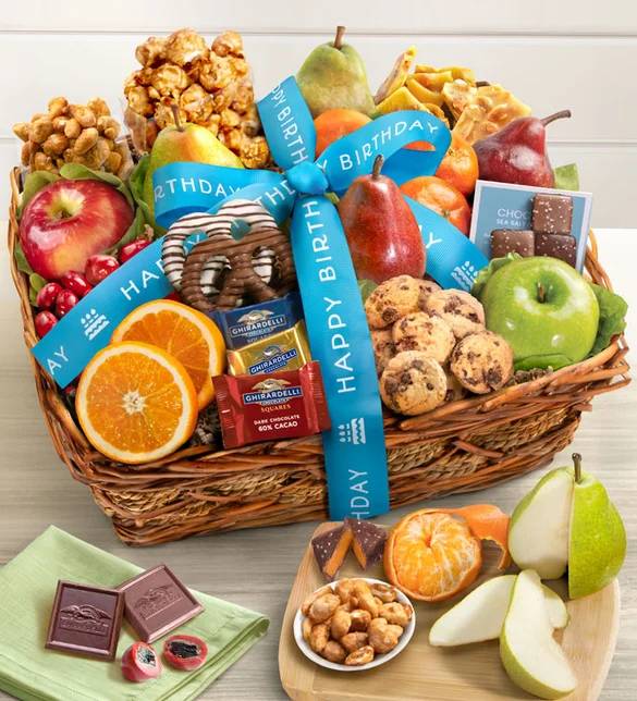 Happy Birthday Fruit & Sweets Gift Basket (Happy Birthday Fruit & Sweets Gift Basket Large)