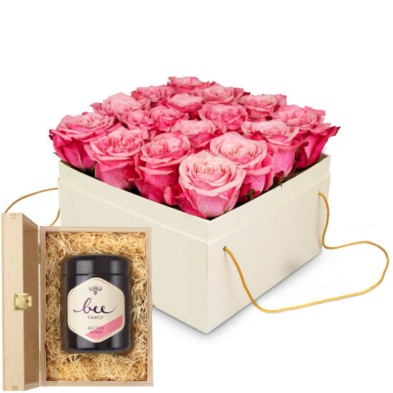 Flowerbox Â«LucerneÂ» (20 cm) with Bee-Family Swiss blossom honey