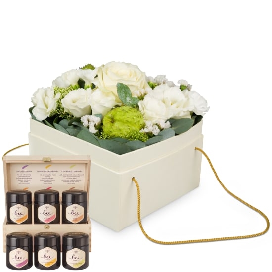 Flowerbox «Dublin» (15 cm) with Bee-Family honey gift set