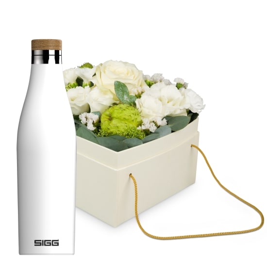Flowerbox «Dublin» (15 cm) with SIGG water bottle Meridian White 0.5L