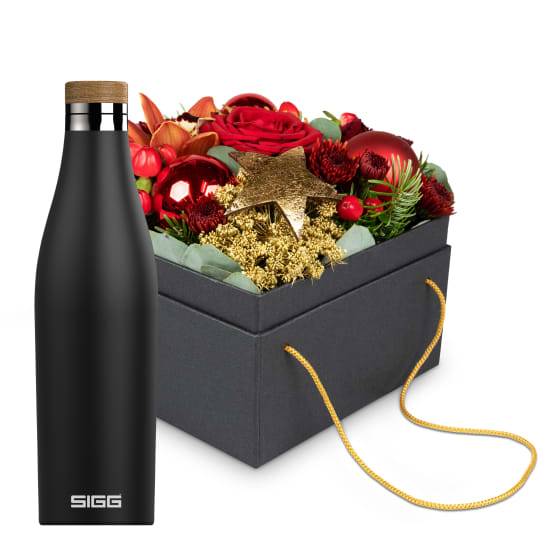 Flowerbox «New York» (15 cm) with SIGG water bottle Meridian Black 0.5L
