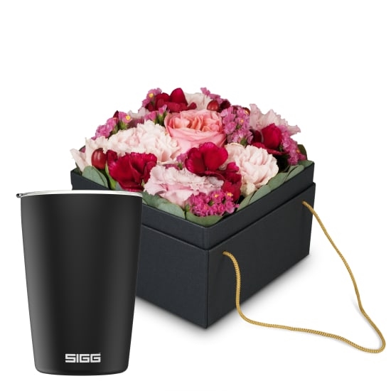 Flowerbox «Seville» (15 cm) with SIGG travel mug NESO Cup Pure Ceram Black 0.3L