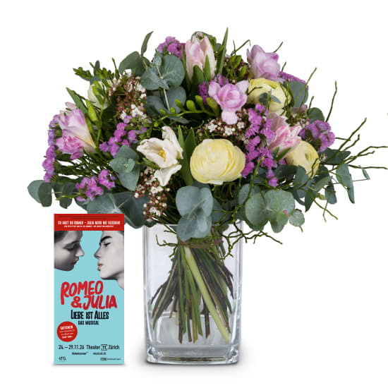 Flower bouquet «Tender Spring Greetings» with a voucher for the musical «Romeo & Julia» (Minimum)