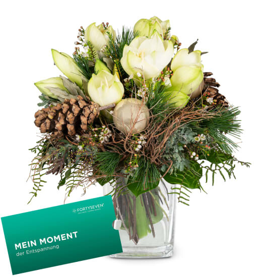Flower bouquet "Winter Wonder" with a CHF 100.- gift voucher from Wellness-Therme FORTYSEVEN (Minimum)