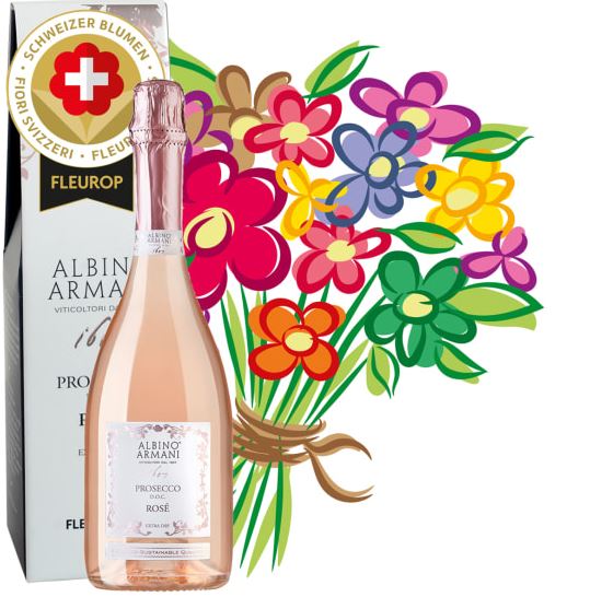Swiss Flower Bouquet «Surprise» with Prosecco Rose Albino Armani DOC (Minimum)