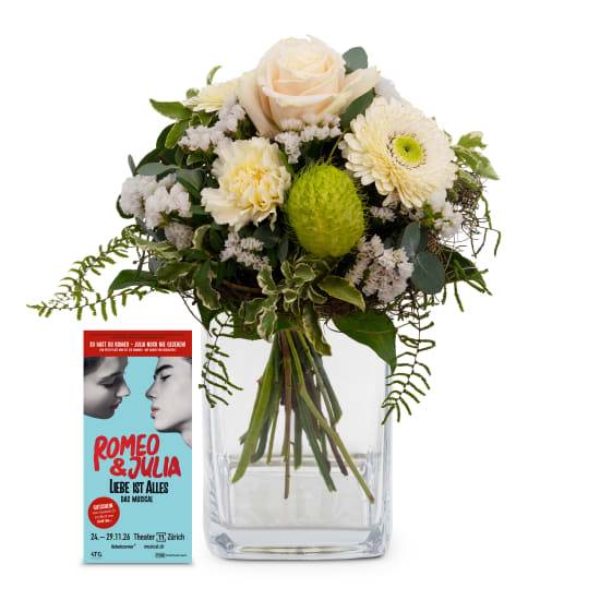 Flower bouquet «Pure Harmony» with a  voucher for the musical «Romeo & Julia» (Minimum)