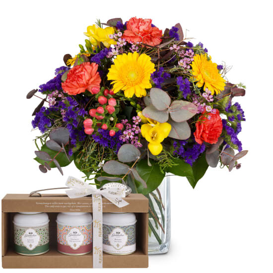 Flower bouquet «Good Mood» with Gottlieber tea gift set (Minimum)