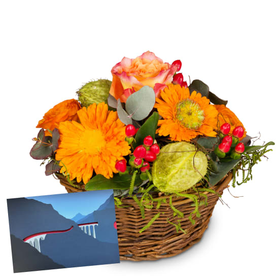 Flower arrangement «Pure Spring» with a gift voucher from the Rhaetian Railway (Minimum)