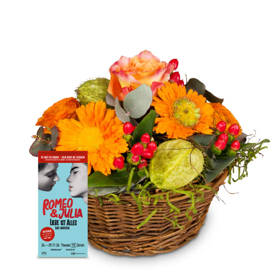 Flower arrangement Pure Spring with a voucher for the musical «Romeo & Julia» (Minimum)