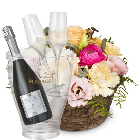 Flower arrangement «Gentle Spring Melody» with Prosecco Albino Armani DOC (Minimum)