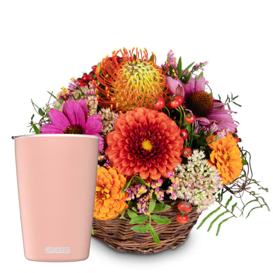 Touch of Indian Summer with Roses with SIGG travel mug NESO Cup Pure Ceram Pink 0.3L (Minimum)