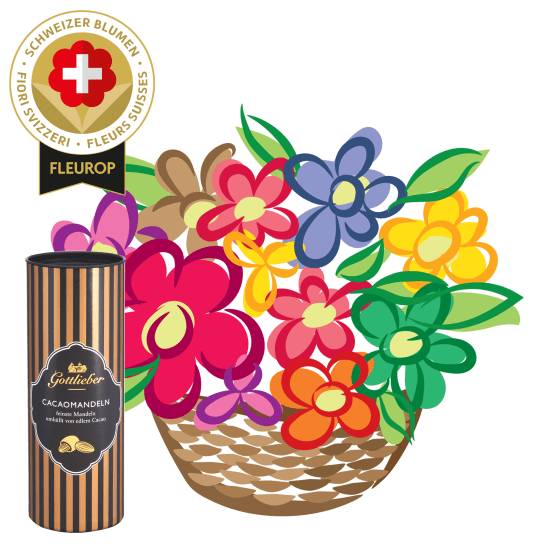 Swiss Flower Arrangement «Surprise» with Gottlieber cocoa almonds (Minimum)