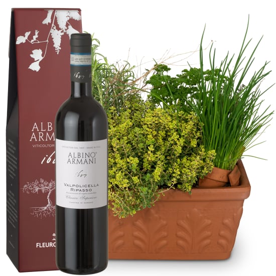 Herb Box with Ripasso Albino Armani DOC (75 cl)
