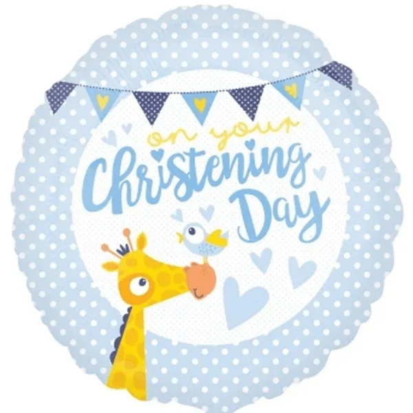 blue Christening Giraffe Balloon - 18" Foil