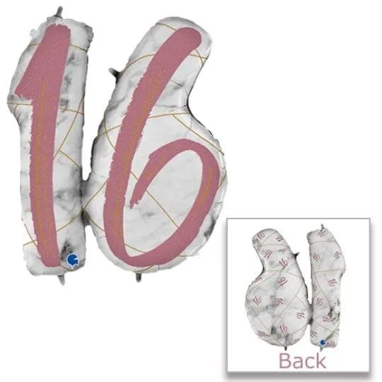 36 Inch Marble Mate Rose gold 16 Number Foil Balloon
