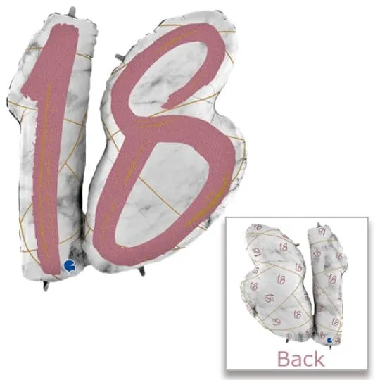 38 Inch Marble Mate Rose gold 18 Number Foil Balloon